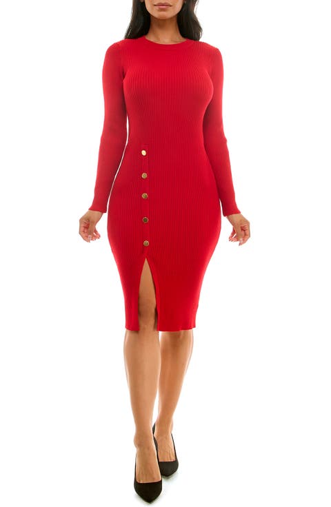Long Sleeve Ribbed Sweater Dress