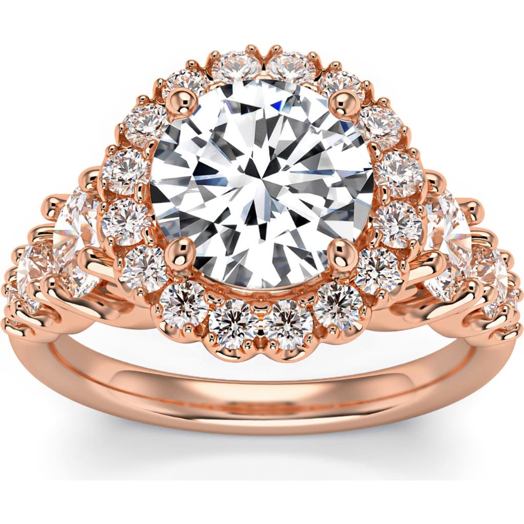 Bliss Diamond 5ct Halo Round Brilliant Cut Diamond Engagement Ring Lab Grown In 14k Rose Gold
