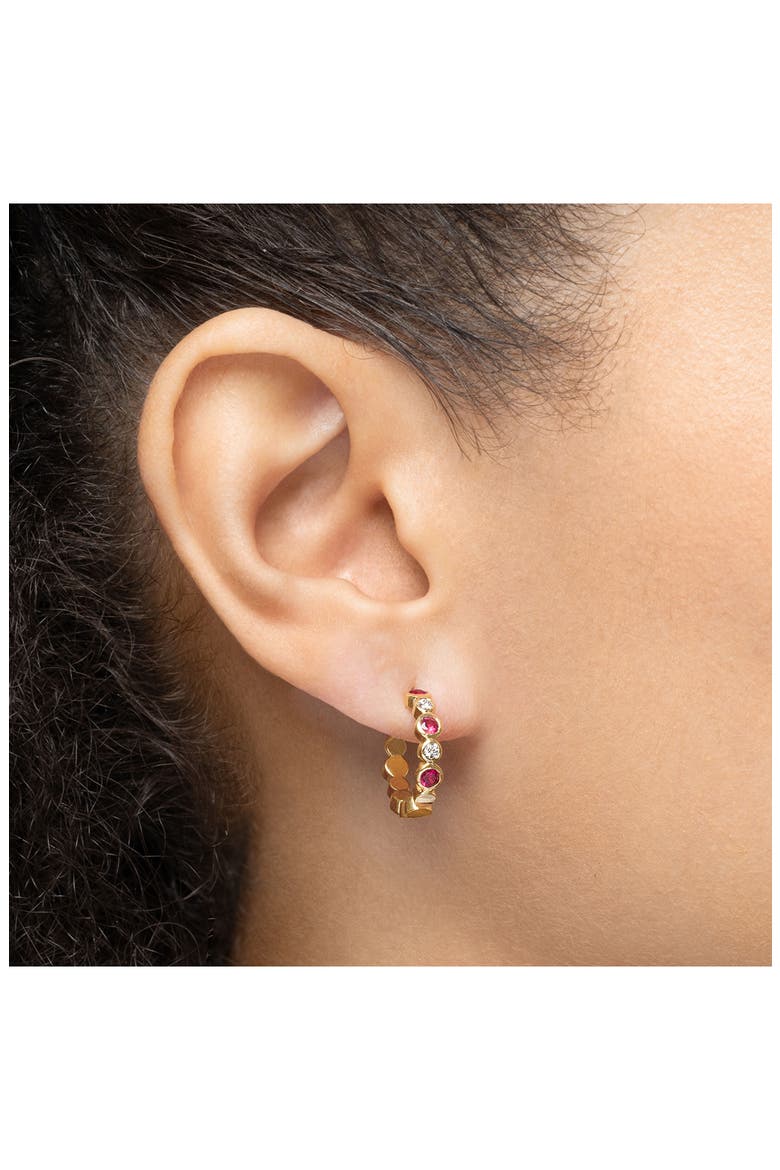 Bubbly Mini Hoop Earrings, Alternate, color, RUBY
