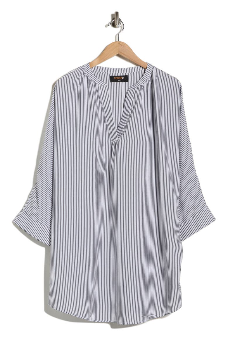 Pinstripe Tunic Top, Alternate, color, BLACK/ WHITE