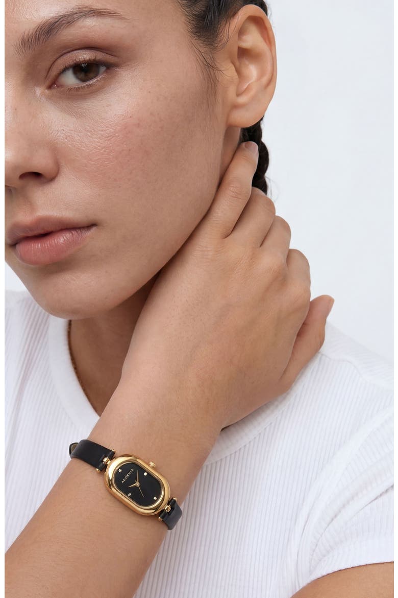 Milan Faux Leather Strap Watch, 32.5mm x 20mm, Alternate, color, GOLD/BLACK