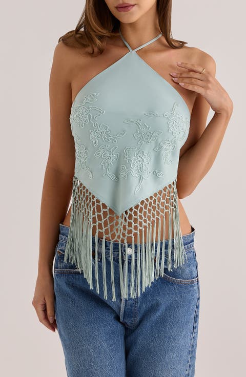 Sareena Hand Embellished Fringe Halter Top
