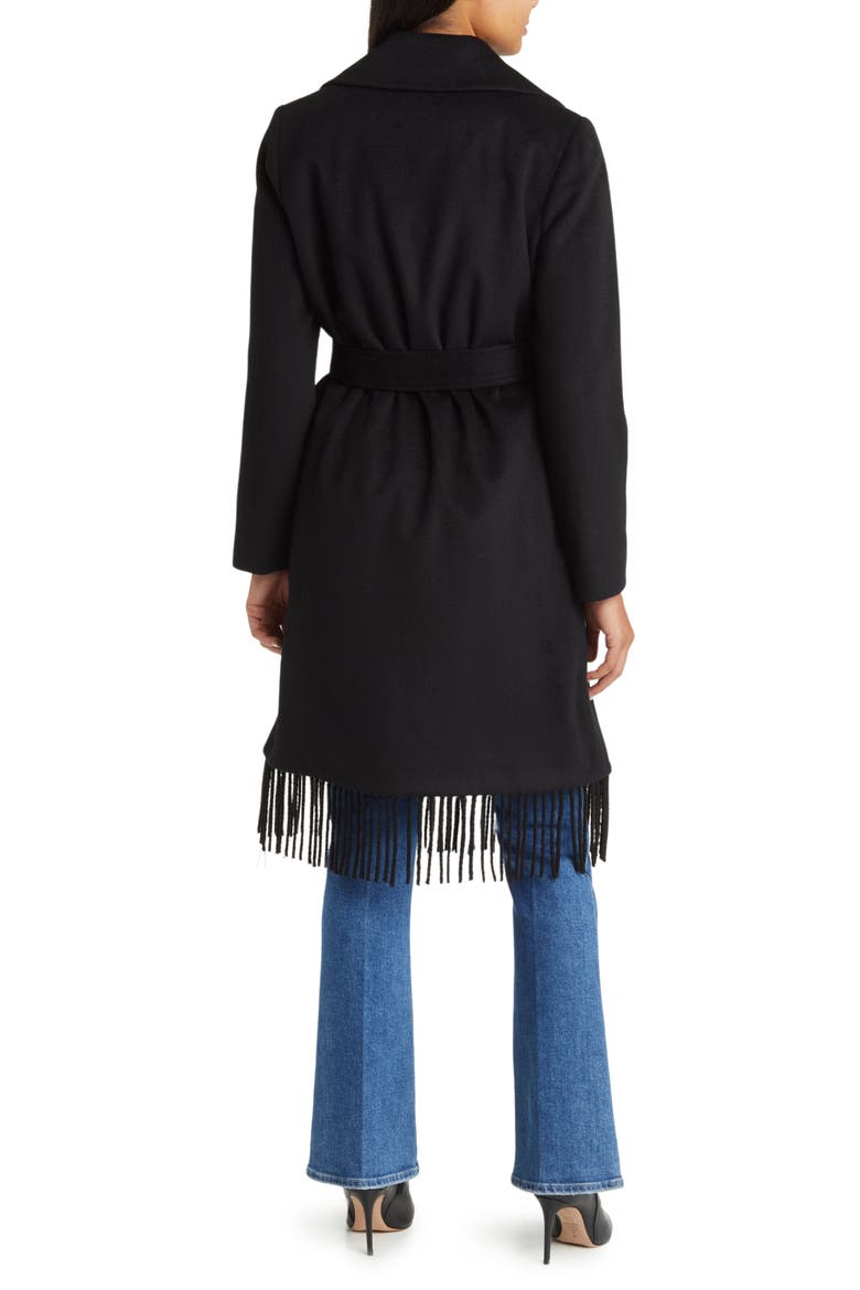 Fringe Wrap Coat, Alternate, color, BLACK