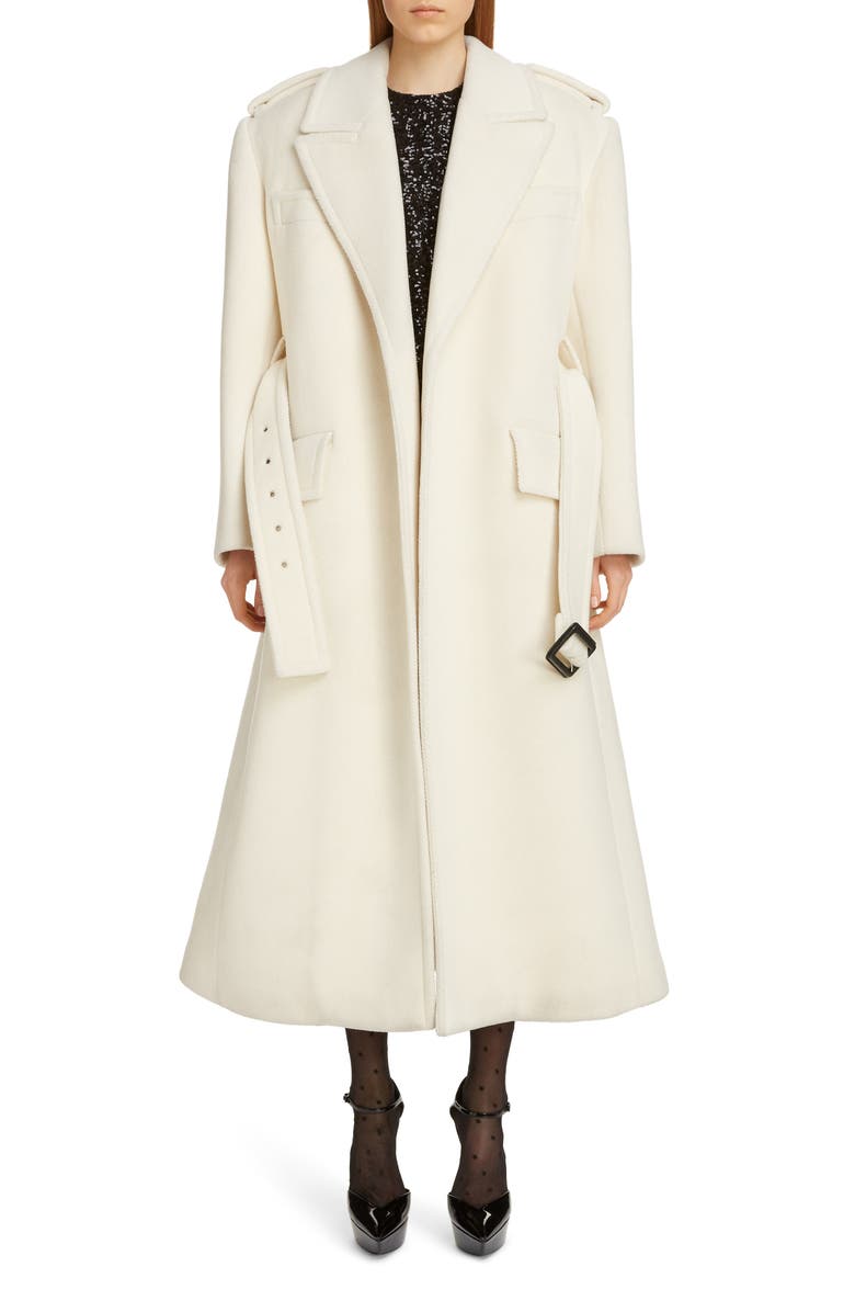 Saint Laurent Belted Wool Trench Coat, Main, color,