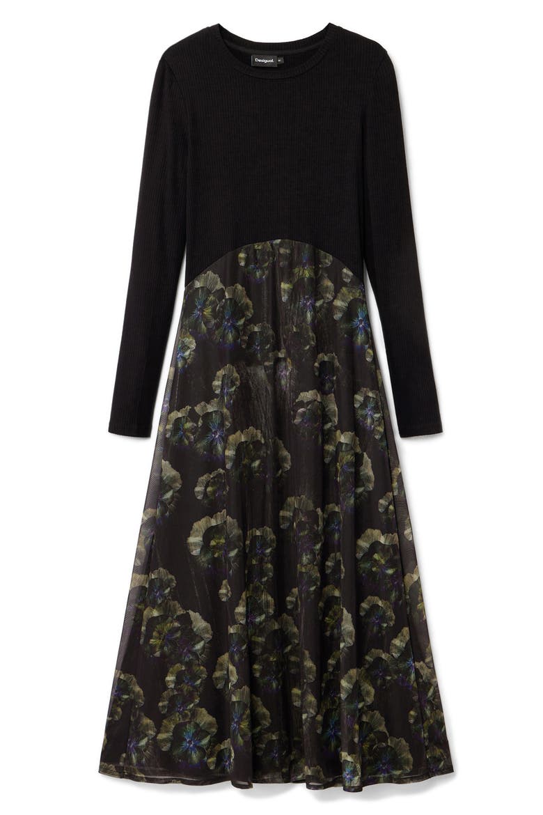 Pensee Mixed Media Long Sleeve Dress, Alternate, color, BLACK