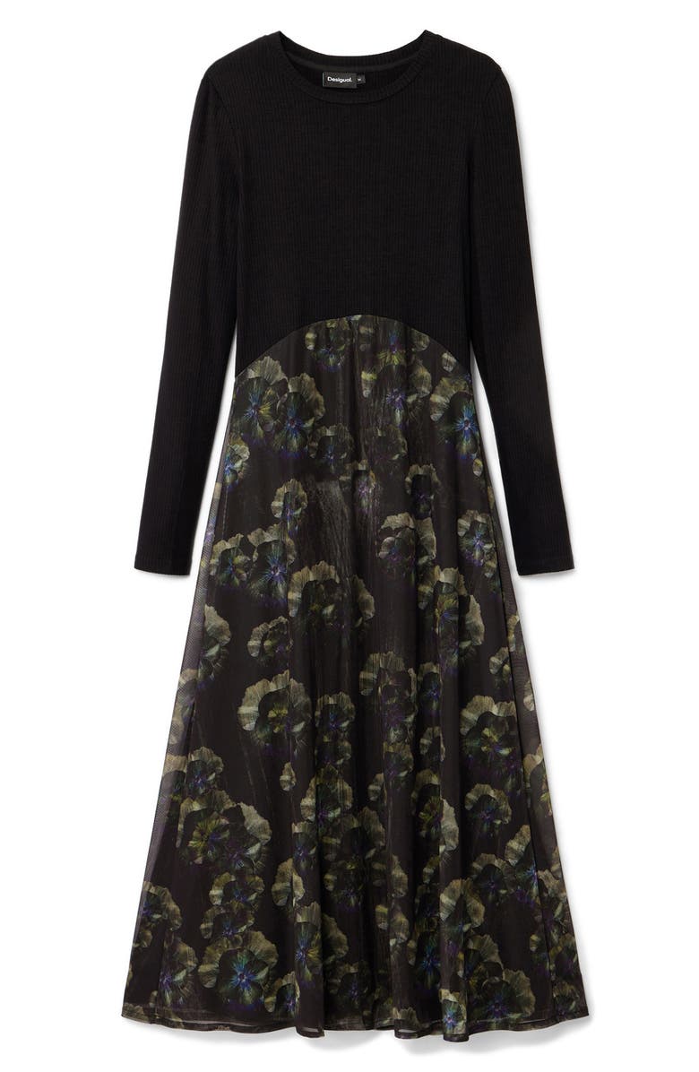 Desigual Pensee Mixed Media Long Sleeve Dress, Alternate, color, 