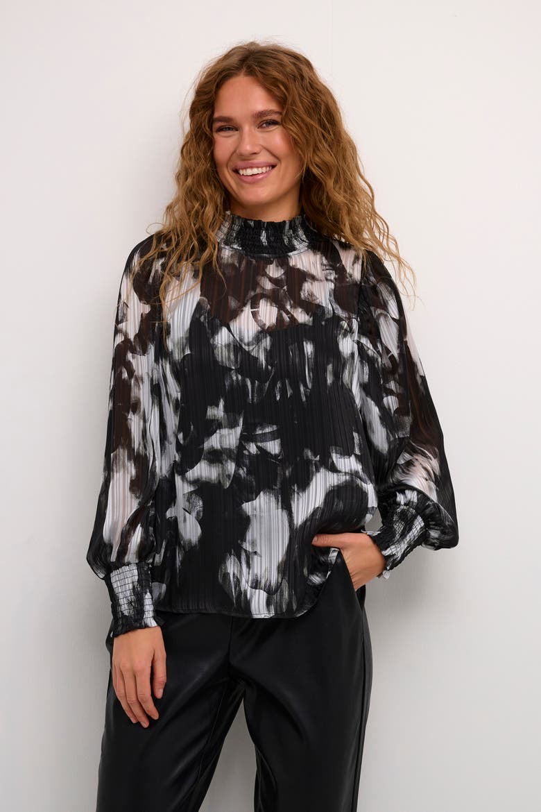 Kalifa Chiffon Mock Neck Blouse, Main, color, Black/Grey Blurry