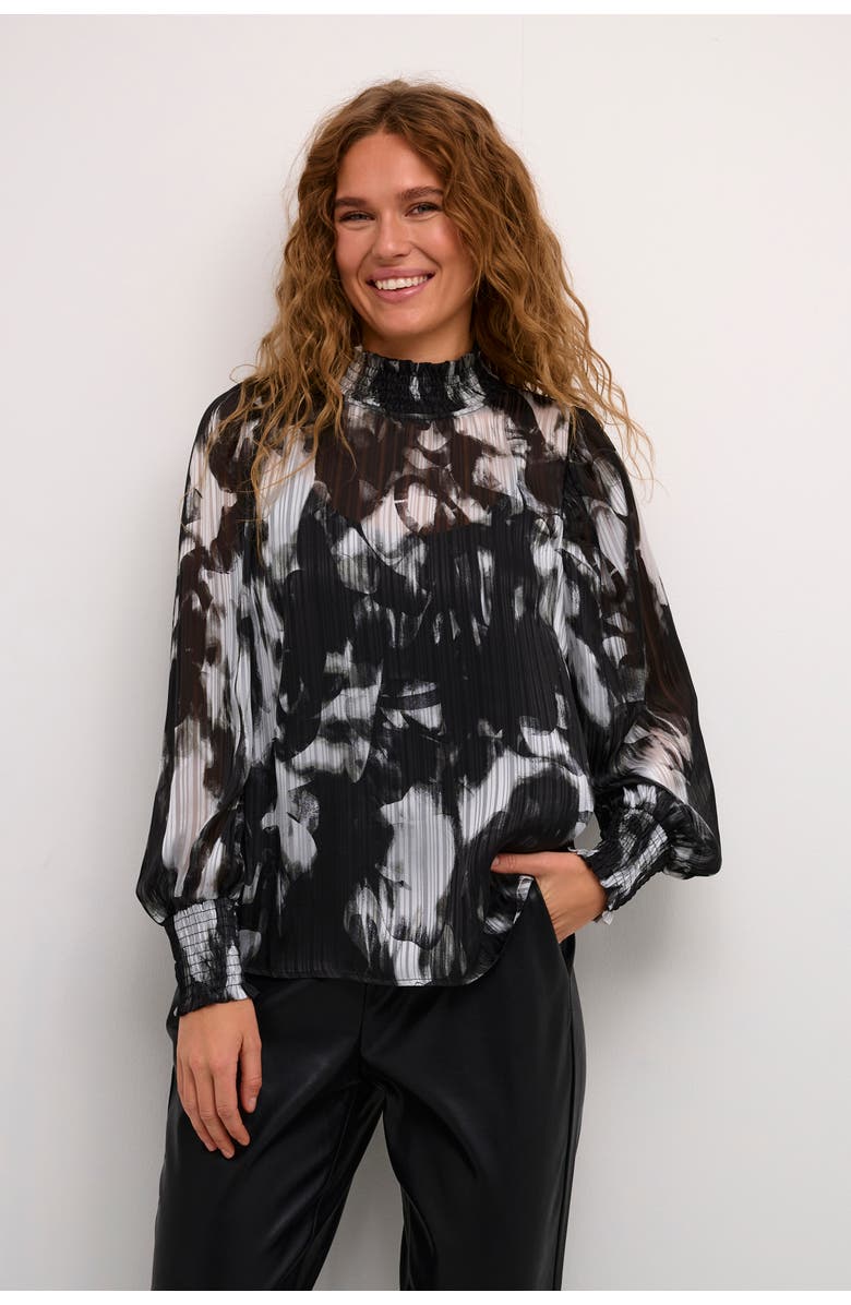 Kaffe Kalifa Chiffon Mock Neck Blouse, Main, color, Black/Grey Blurry