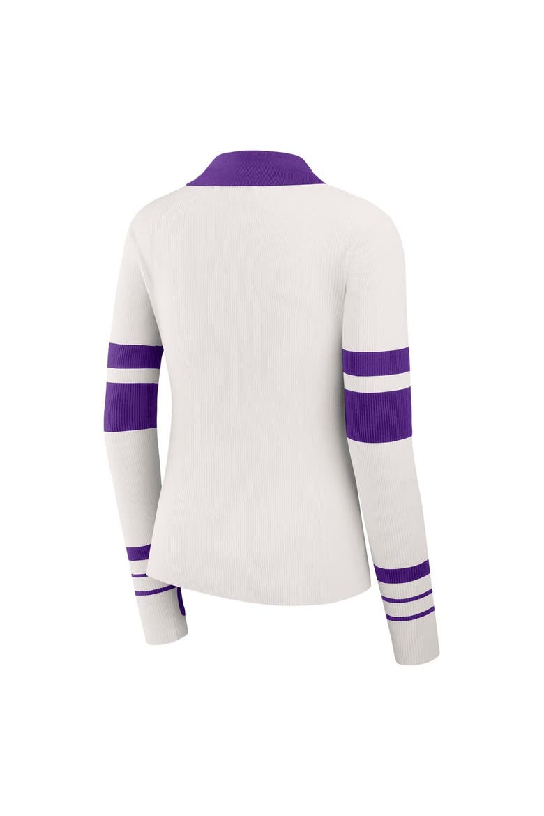 Women's WEAR by Erin Andrews White Minnesota Vikings Ribbed Henley Polo Sweater, Alternate, color, White