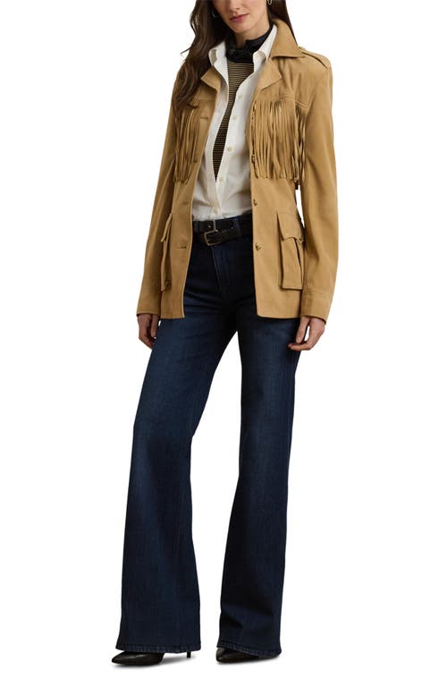 Ralph Lauren Fringe-trim Belted Goat-suede Jacket In Brown