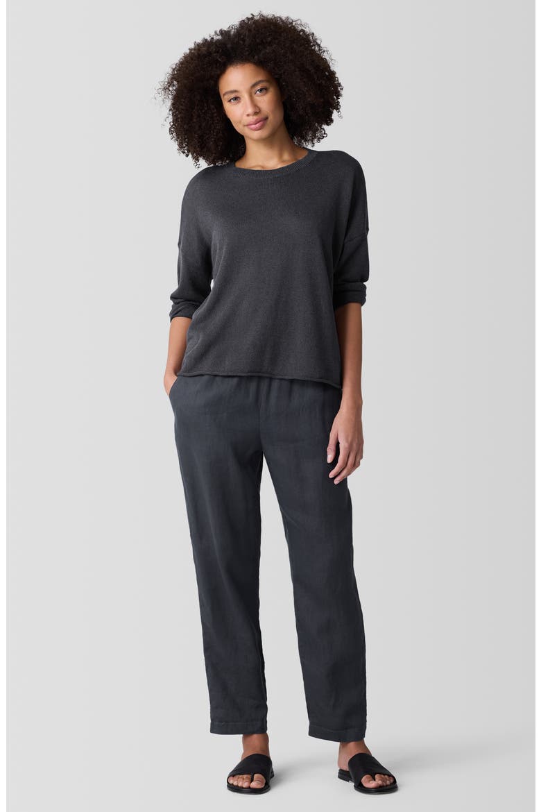 Crewneck Organic Linen & Organic Cotton Sweater, Alternate, color, EBONY
