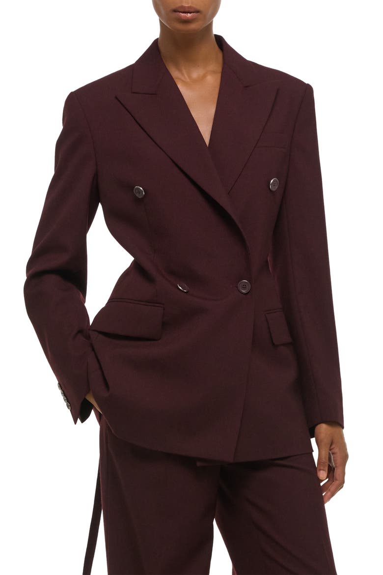 Double Breasted Belted Virgin Wool Blazer, Alternate, color, MAHOGANY