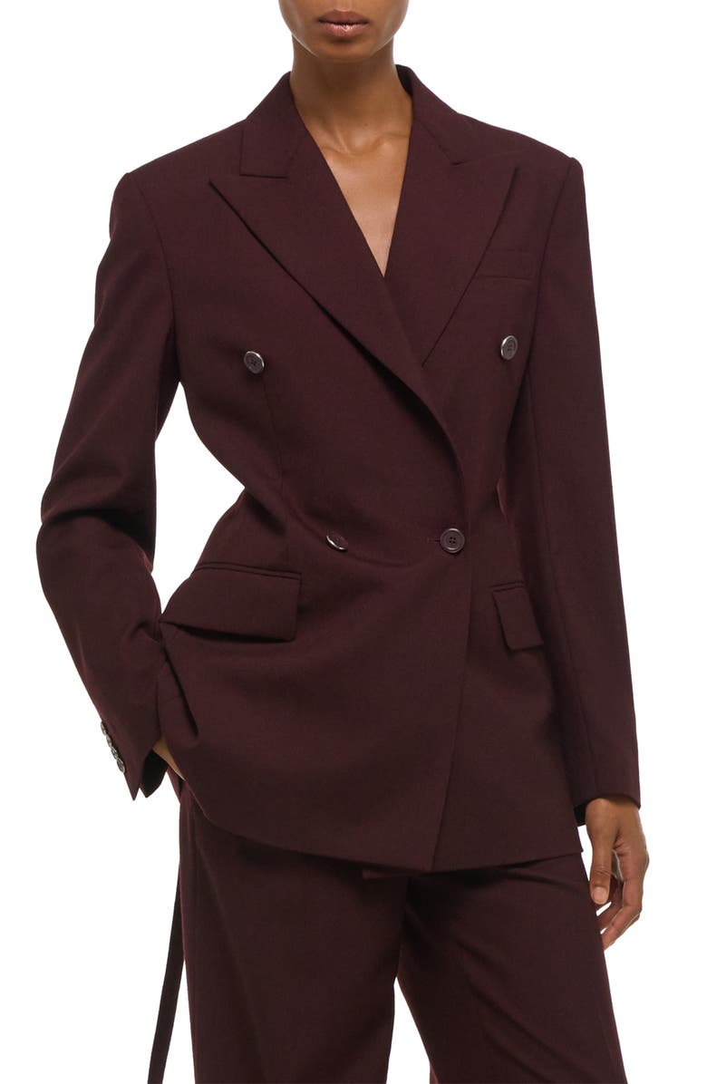 Helmut Lang Double Breasted Belted Virgin Wool Blazer, Alternate, color, Mahogany