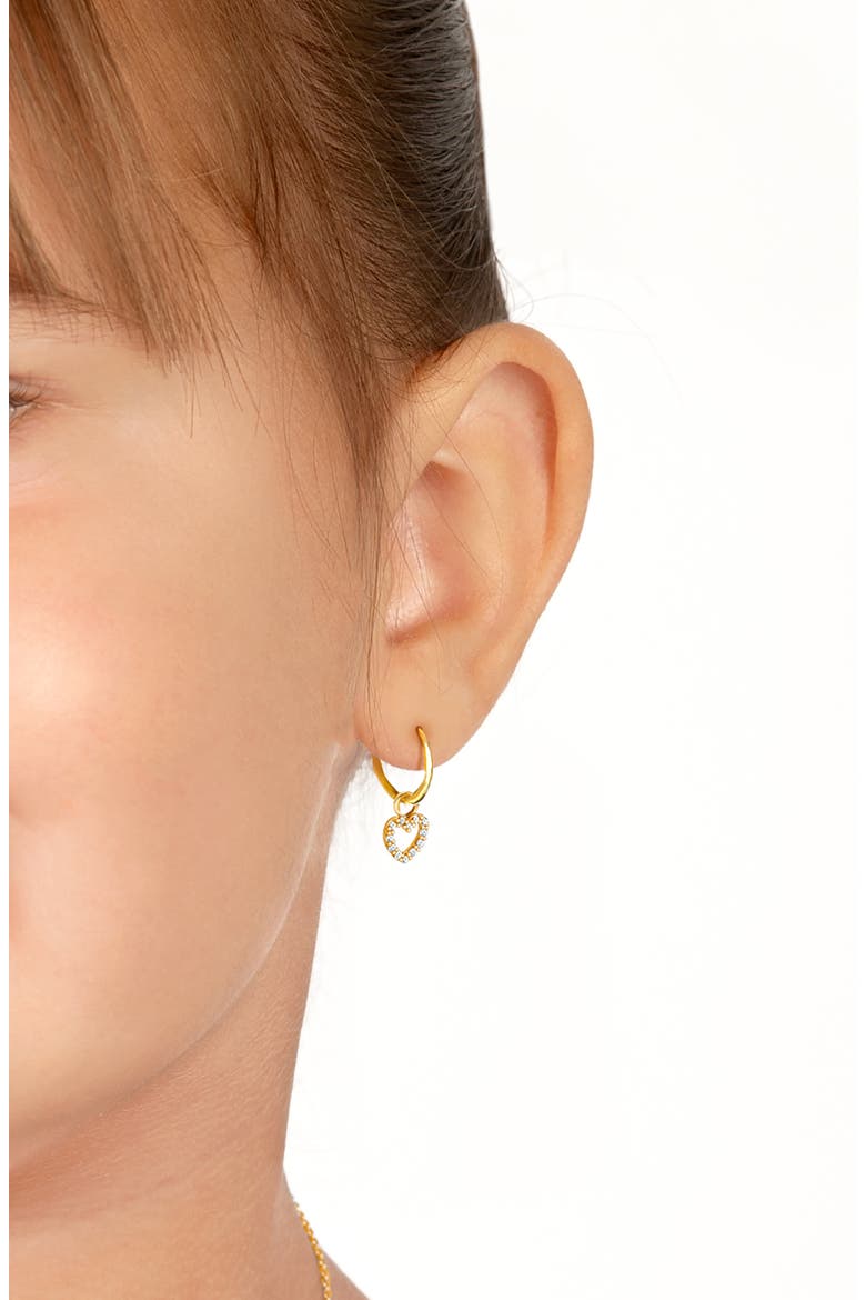 14K Gold Pavé Heart Drop Classic 11mm Huggie Hoop Earrings, Alternate, color, 14K Yellow Gold