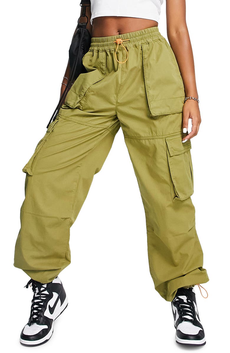 Topshop Balloon Leg Cotton Cargo Pants, Main, color,