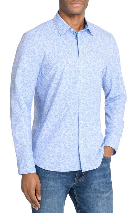 Slim Fit Ditsy Floral Recycled 4-Way Stretch Performance Long Sleeve Shirt