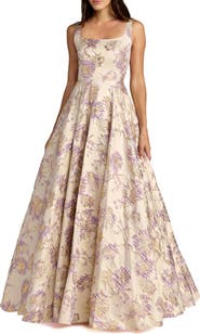Mac Duggal Sleeveless Square Neck Brocade Ball Gown