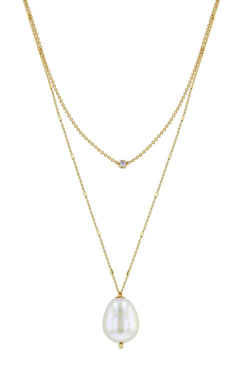 Cultured Pearl & Diamond Double Chain Pendant Necklace