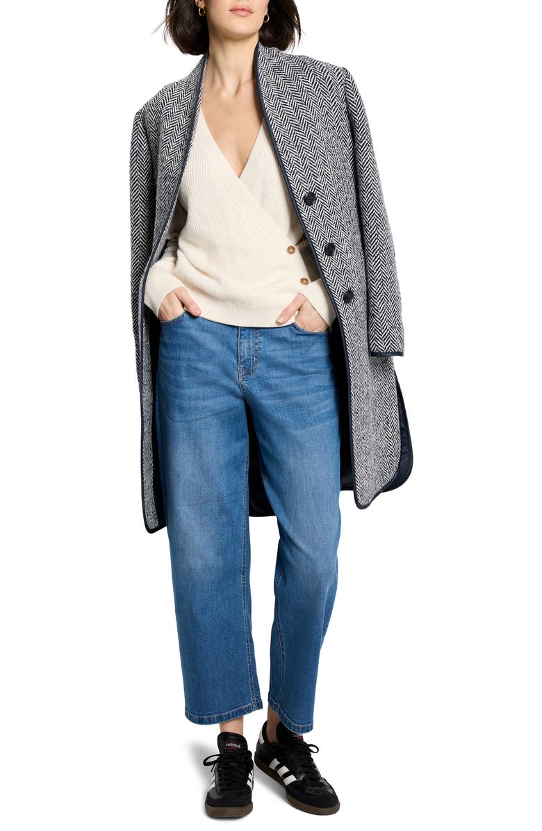 NIC+ZOE Herringbone Topcoat, Alternate, color, Navy