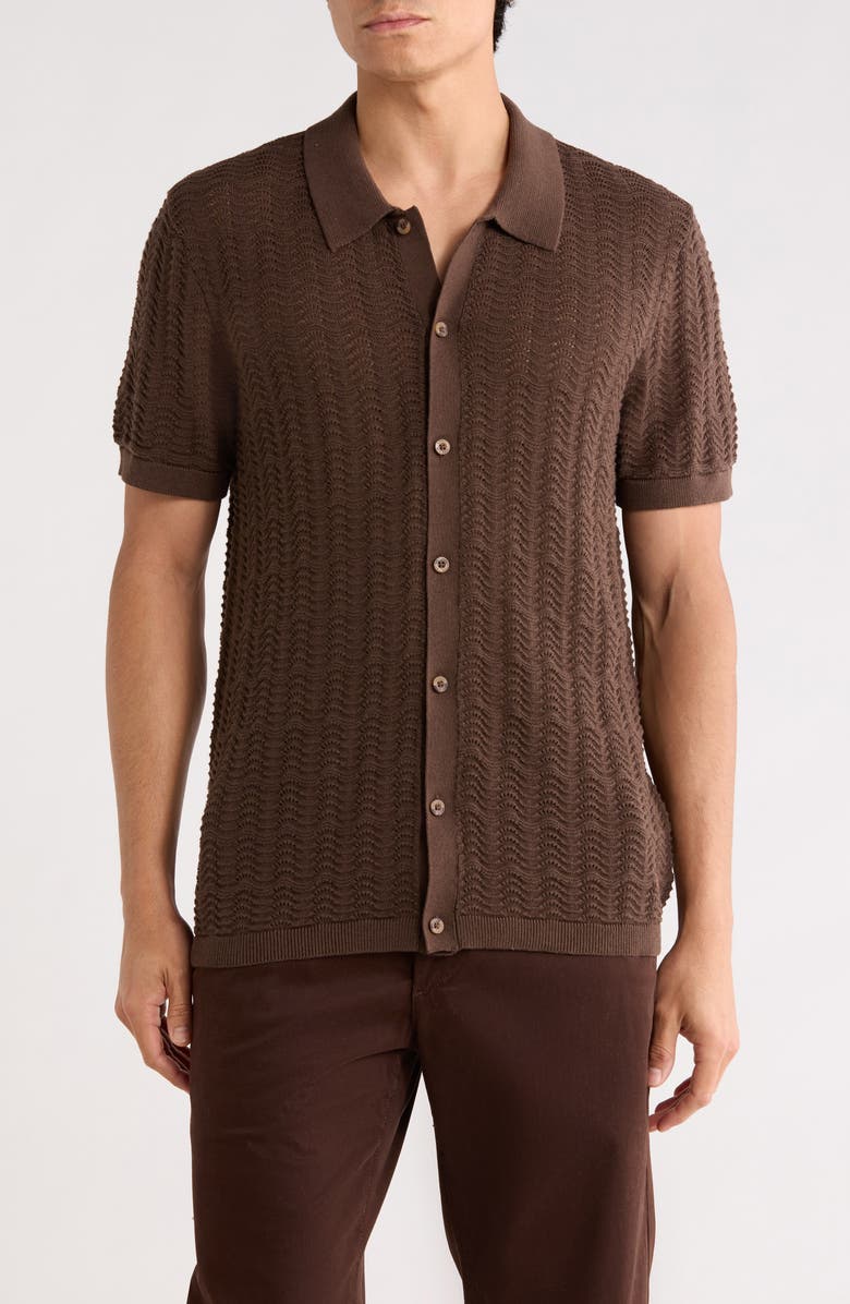 Buffalo Jeans Wantelle Short Sleeve Pointelle Knit Button-Up Shirt, Main, color, Bracken