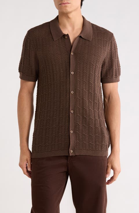 Wantelle Short Sleeve Pointelle Knit Button-Up Shirt
