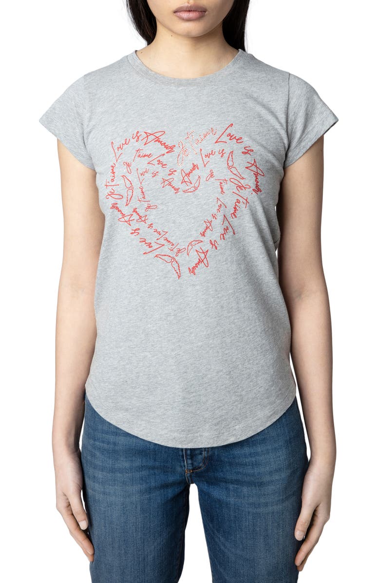 Zadig & Voltaire Saint Valentine Scribbled Heart Graphic Tee, Main, color, 
