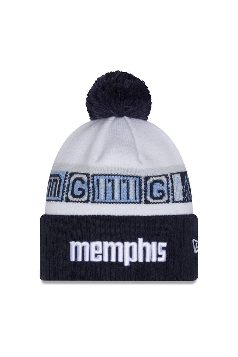 Men's New Era Navy/White Memphis Grizzlies 2025/26 City Edition Cuffed Knit Hat with Pom, Main, color, Navy