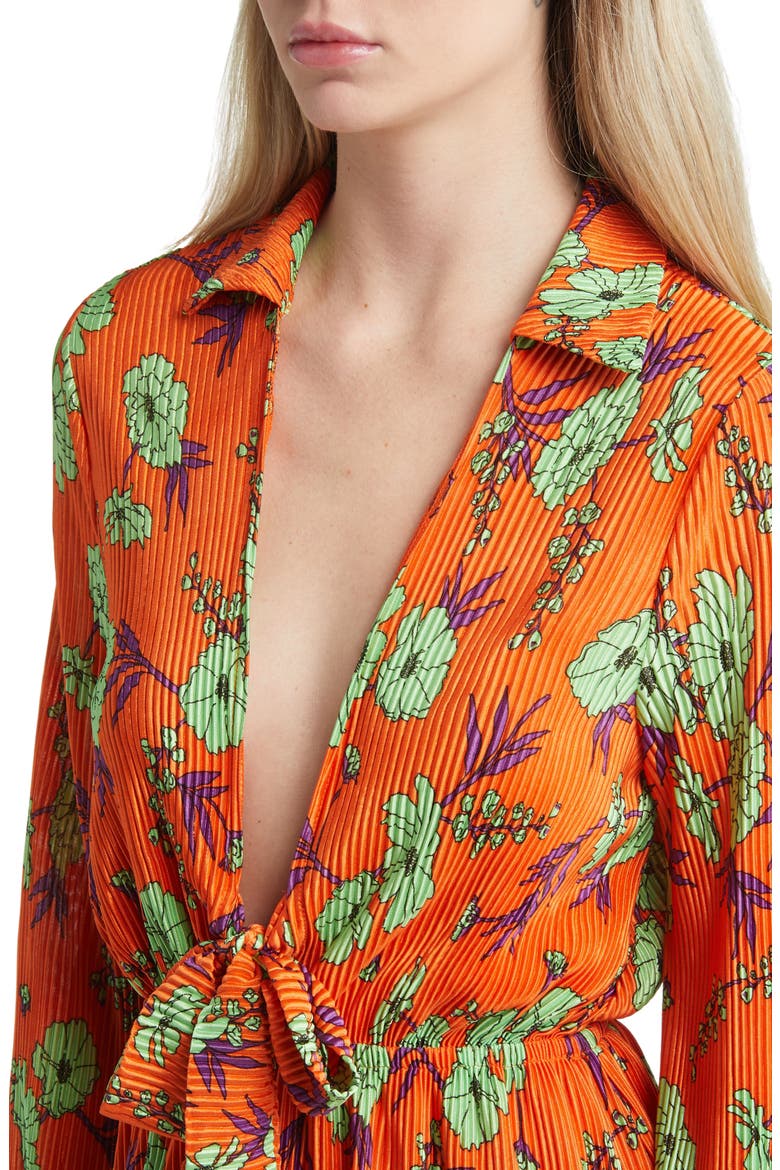 Floral Long Sleeve Plissé Romper, Alternate, color, ORANGE MULTI