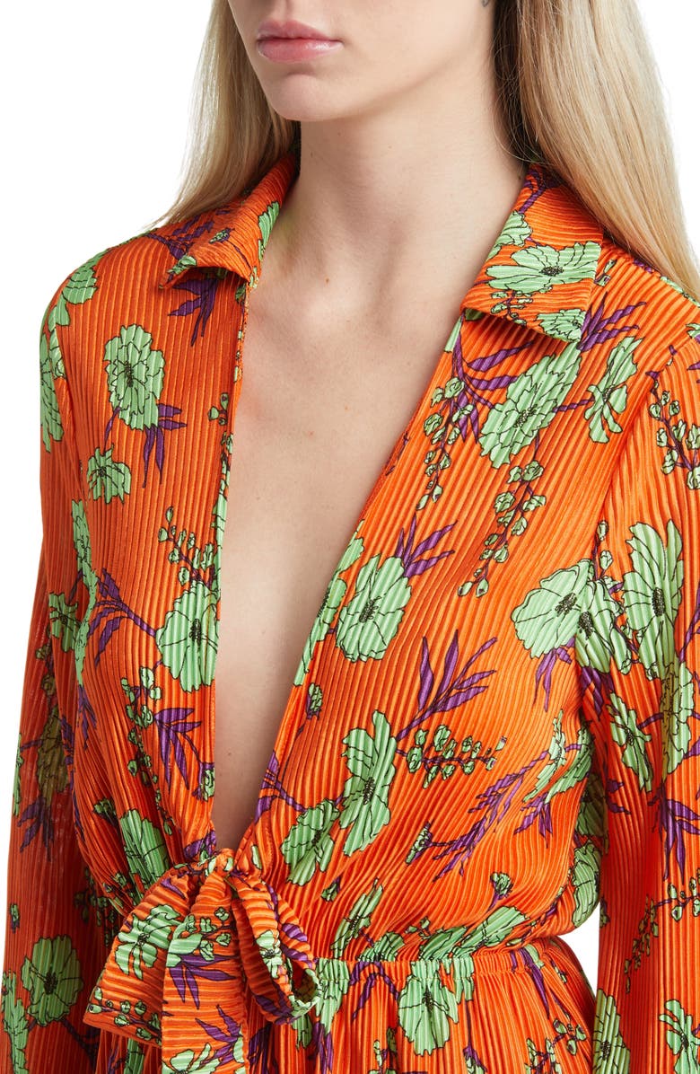 ASOS DESIGN Floral Long Sleeve Plissé Romper, Alternate, color,