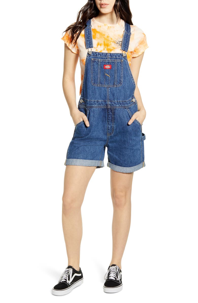 Dickies Cuffed Denim Short Overalls, Main, color, 
