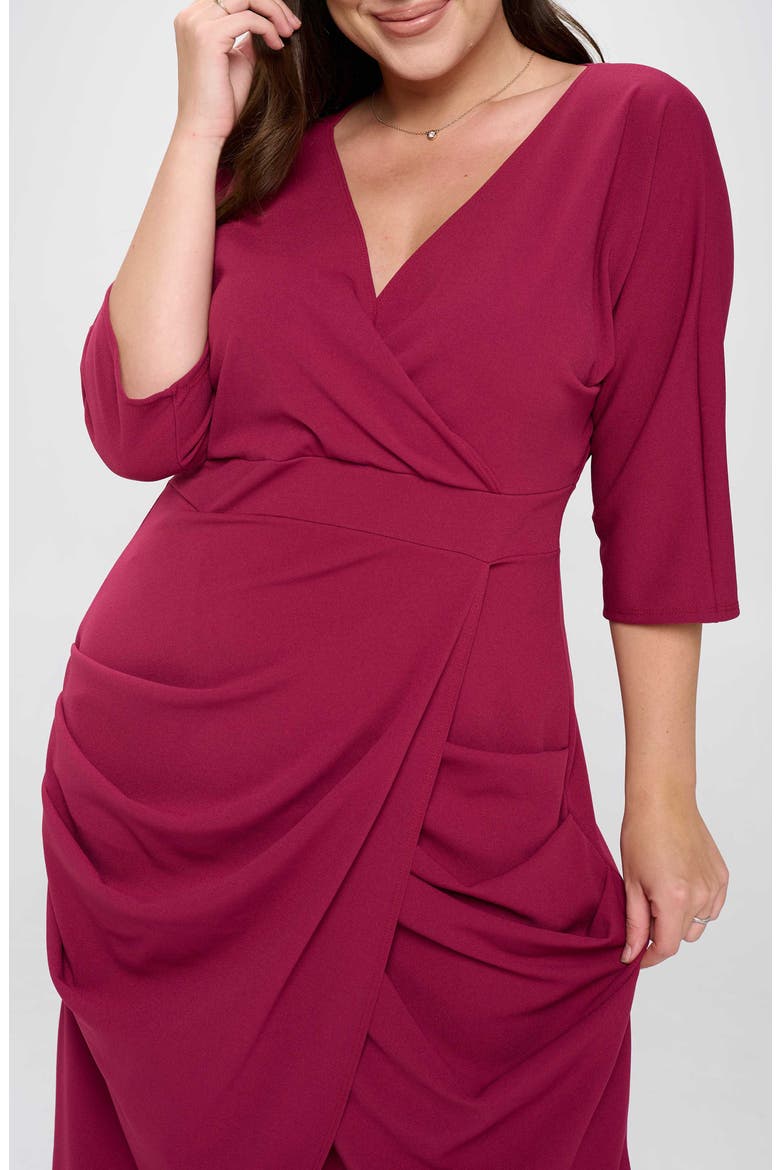 Dolman Elbow Sleeve Stretch Faux Wrap Maxi Dress, Alternate, color, MAGENTA