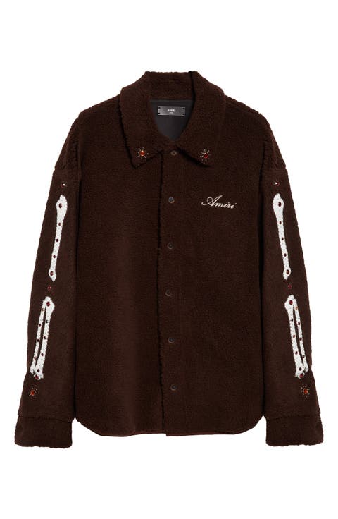 Studded Bones Appliqué High Pile Fleece Overshirt