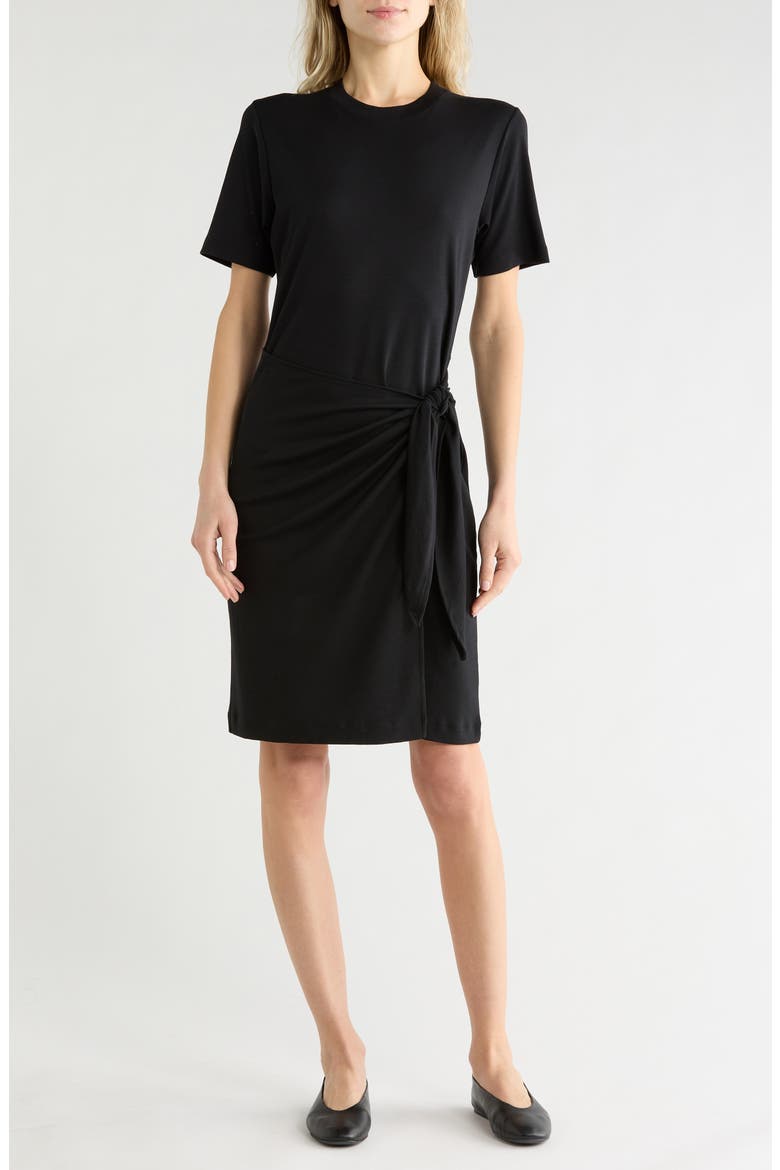 Side Tie Short Sleeve Cotton Jersey Dress, Main, color, BLACK