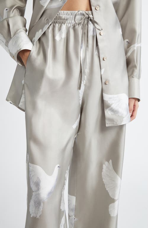 Stella Mccartney Birds Print Silk Satin Pants In Mud