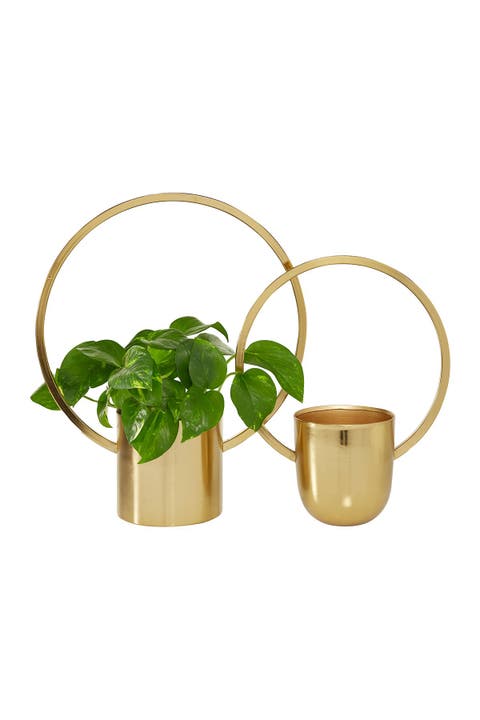 Goldtone Metal Indoor/Outdoor Geometric Wall Planter - Set of 2