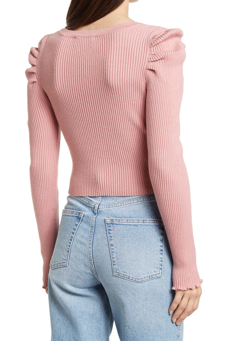 Puff Shoulder Crop Cardigan, Alternate, color, MAUVE PINK