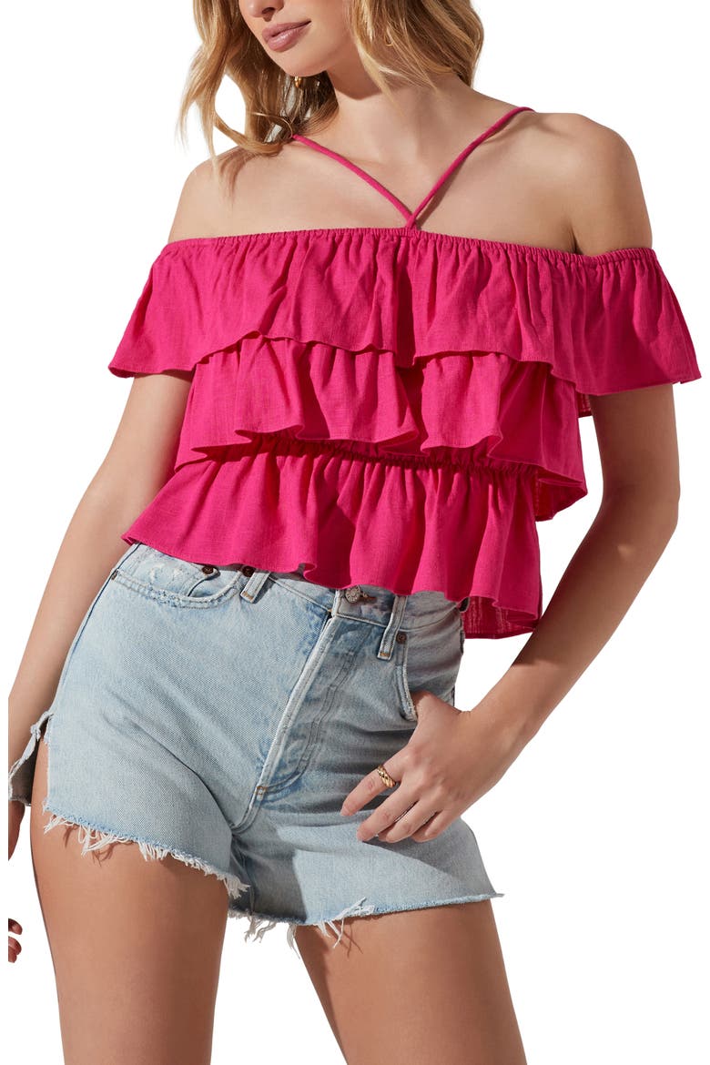 Off the Shoulder Ruffle Top, Main, color, FUCHSIA