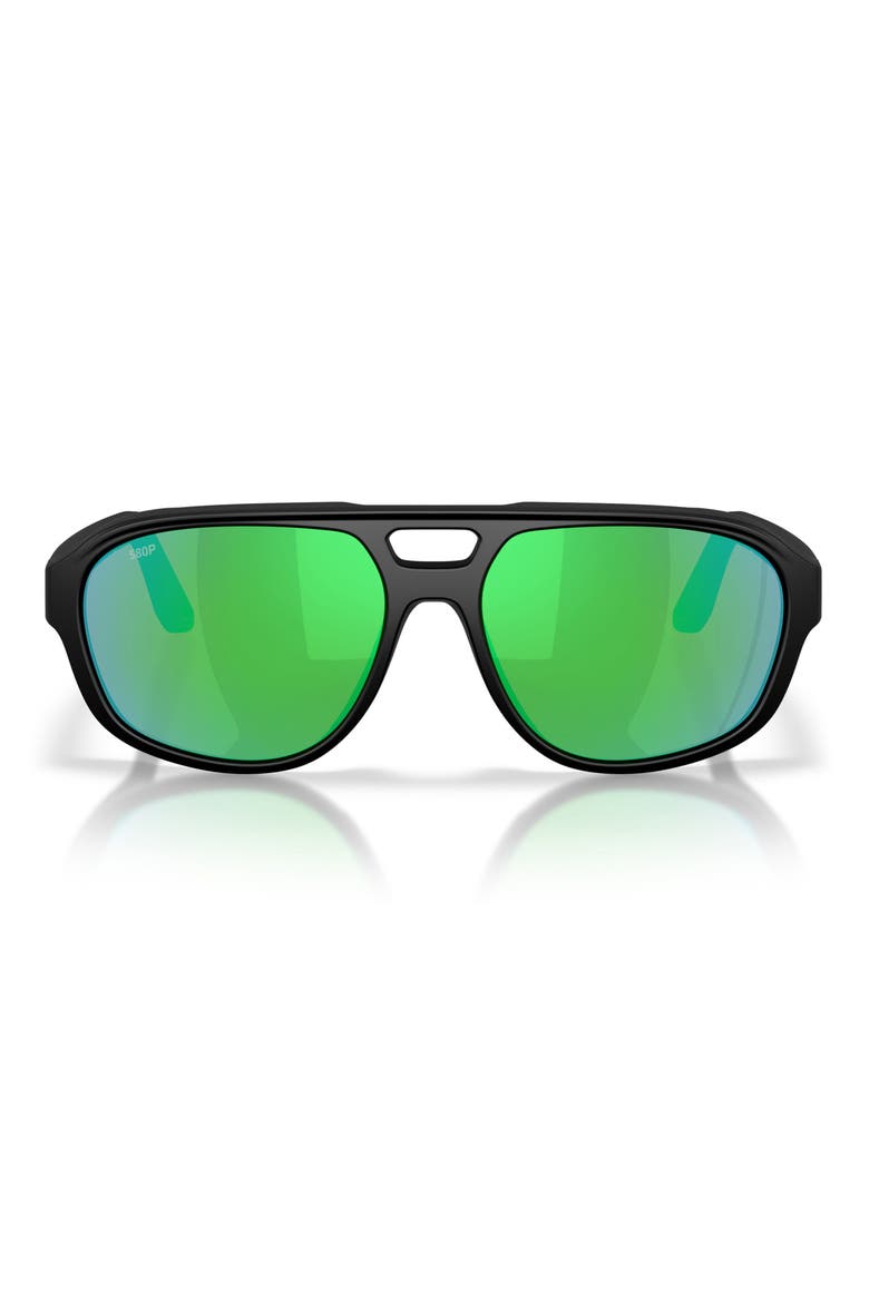 Street Heat 55mm Polarized Mirrored Rectangular Sunglasses, Main, color, BLACK / GREEN MIRROR
