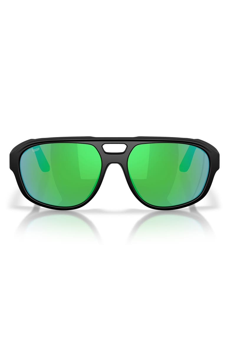 Costa Del Mar Street Heat 55mm Polarized Mirrored Rectangular Sunglasses, Main, color, Black / Green Mirror