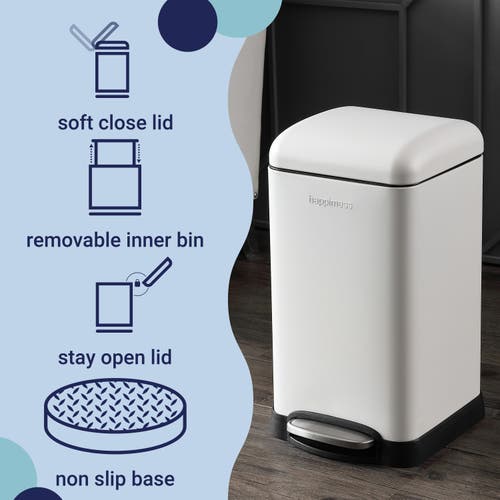 Happimess Betty Retro Mini 3.2-gallon Step-open Trash Can In White