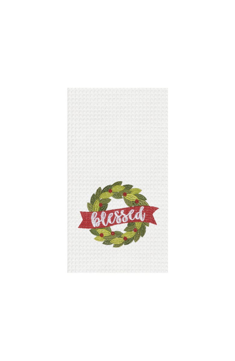 C&F Home Blessed Wreath Embroidered Waffle Weave Kitchen Towel, Main, color, White
