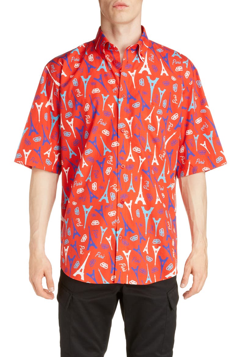 Eiffel Tower Button-Down Shirt, Main, color, RED