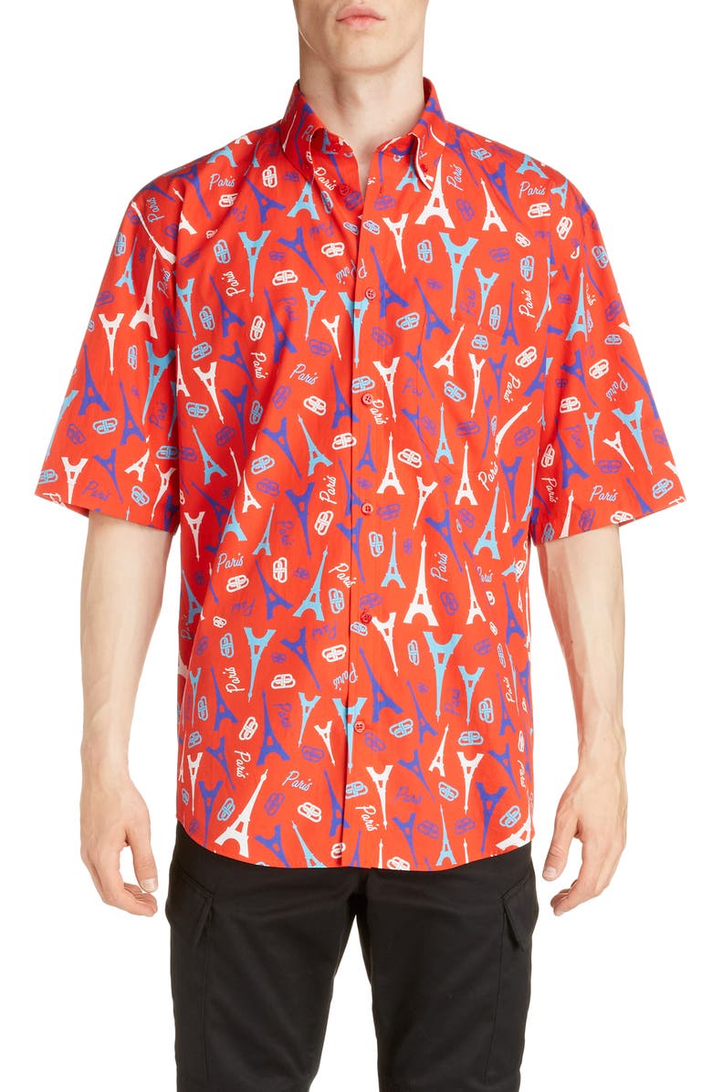 Balenciaga Eiffel Tower Button-Down Shirt, Main, color, 