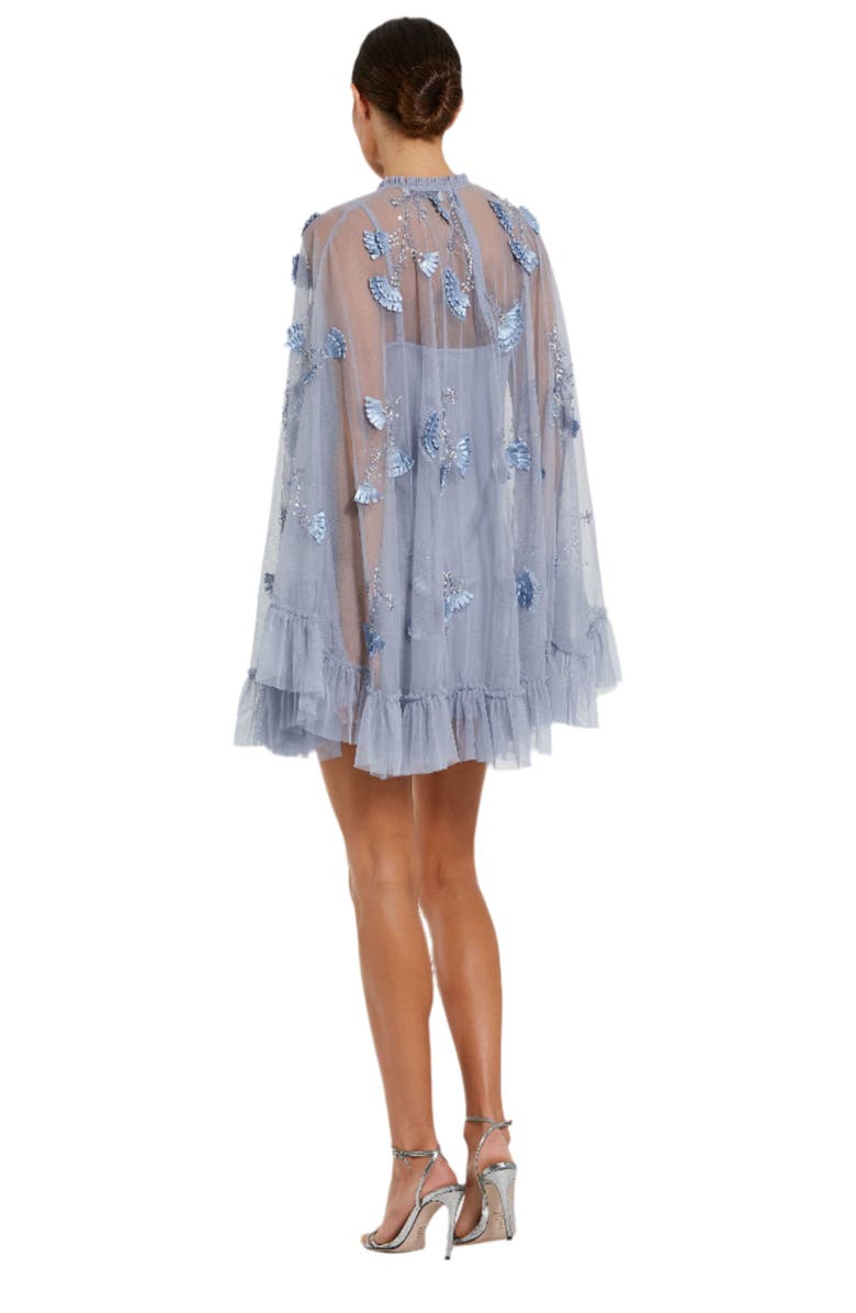 Mac Duggal Embellished Long Sleeve Trapeze Dress with Ruffle Hem, Alternate, color, Powder Blue