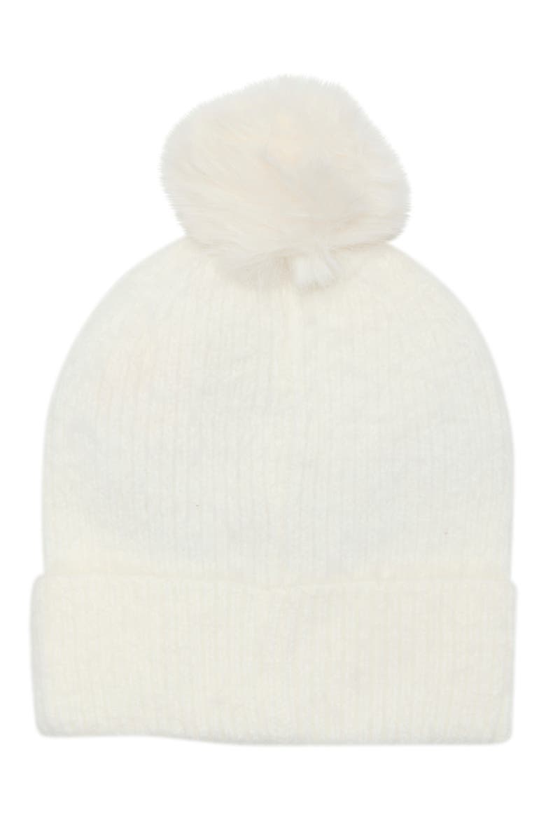 Side Embellished Faux Fur Pom Beanie, Main, color, WHITE