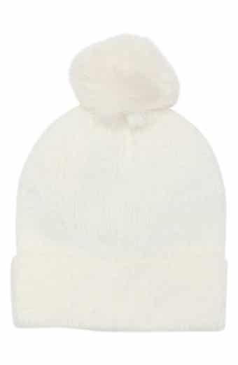 Side Embellished Faux Fur Pom Beanie