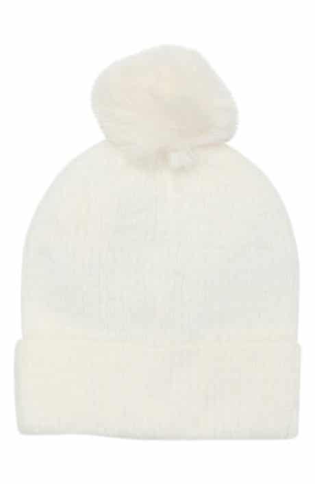 Side Embellished Faux Fur Pom Beanie