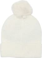 Nanette Lepore Side Embellished Faux Fur Pom Beanie