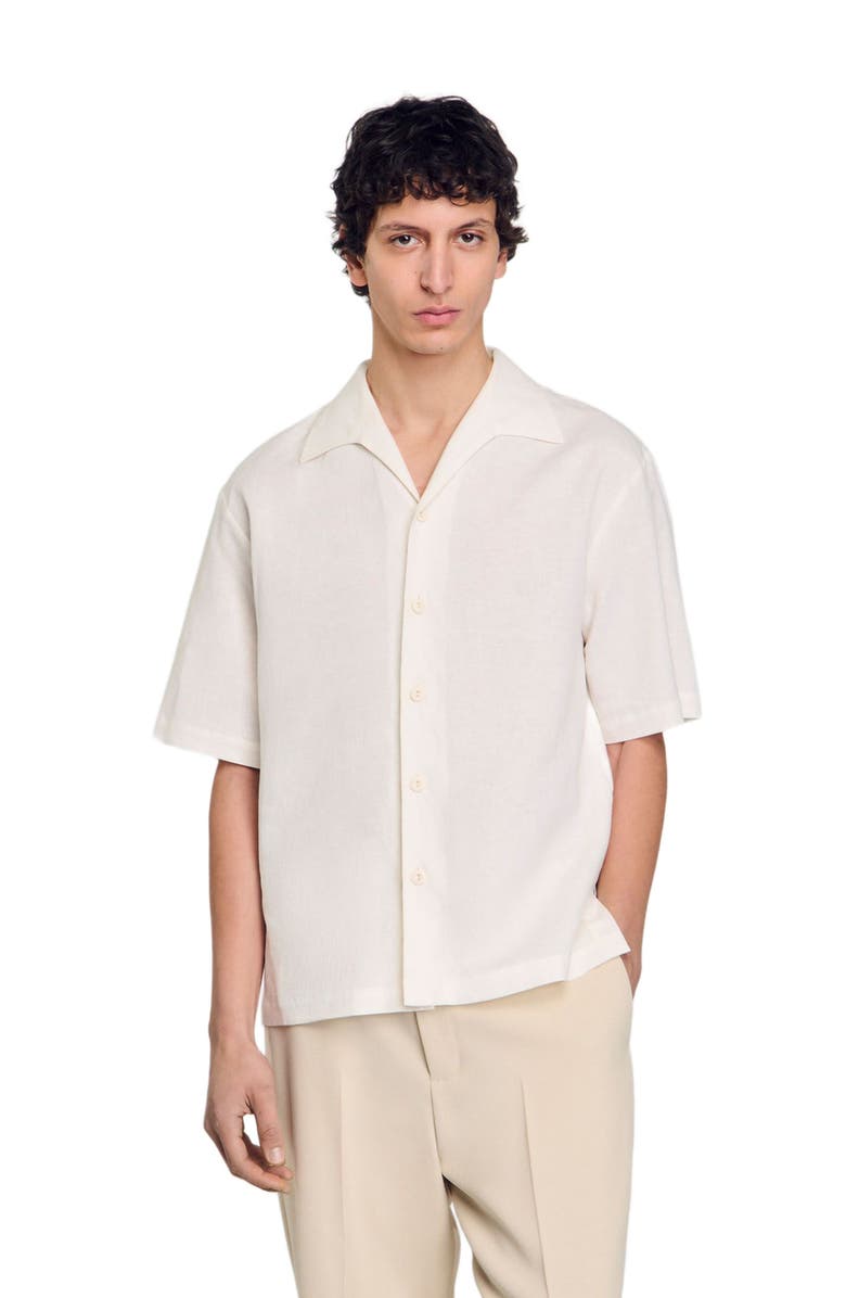 SANDRO Cotton and linen shirt, Alternate, color, Ivory.