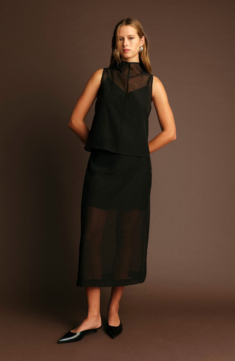 DELUC Hugh Sheer Midi Skirt, Alternate, color, Black